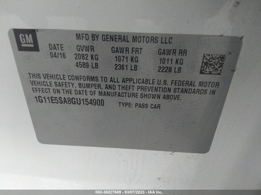 2016 CHEVROLET MALIBU LIMITED LTZ - 1G11E5SA8GU154900