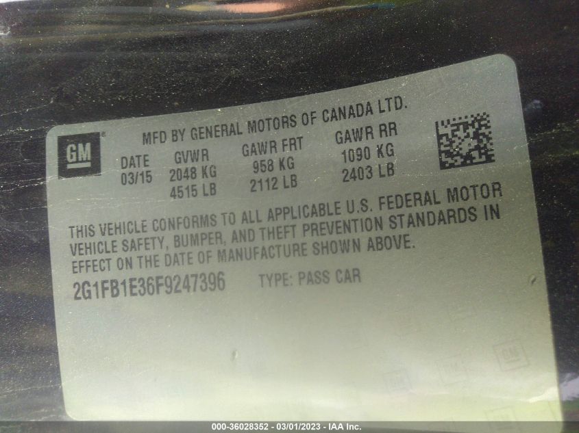 2015 CHEVROLET CAMARO LS - 2G1FB1E36F9247396