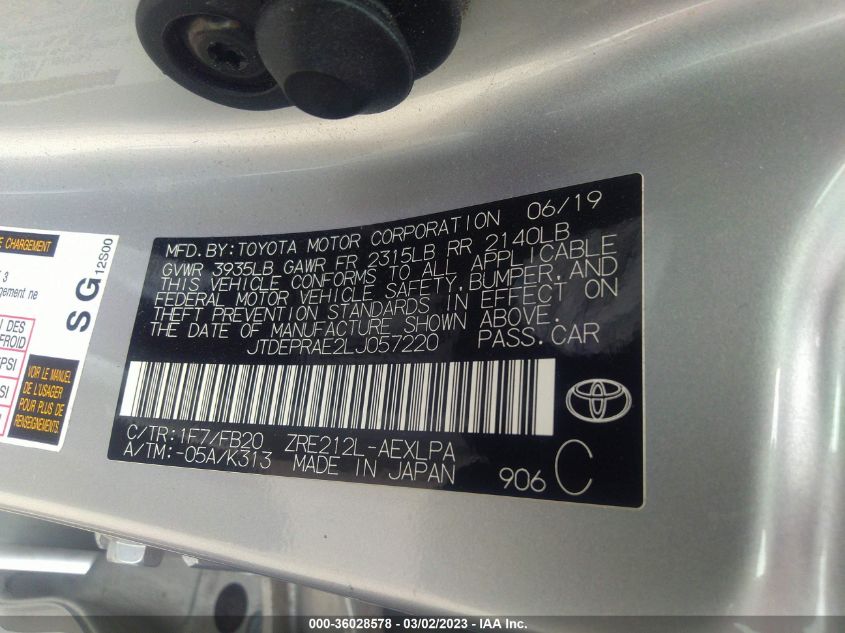 2020 TOYOTA COROLLA LE - JTDEPRAE2LJ057220