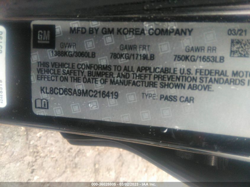 2021 CHEVROLET SPARK 1LT - KL8CD6SA9MC216419