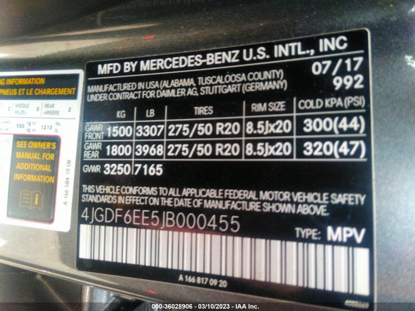 2018 MERCEDES-BENZ GLS GLS 450 - 4JGDF6EE5JB000455