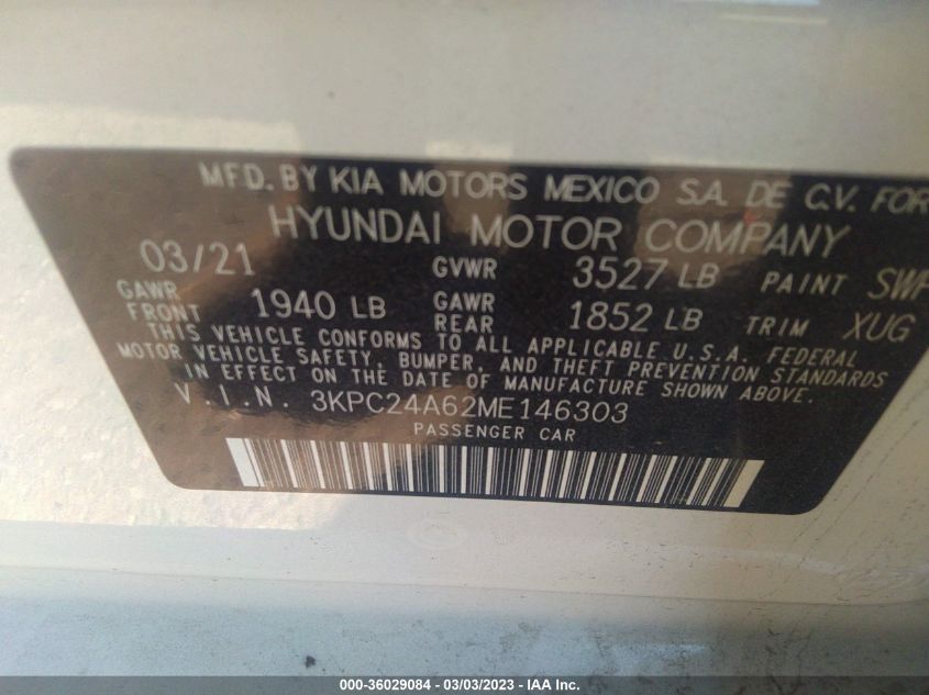 2021 HYUNDAI ACCENT SEL - 3KPC24A62ME146303