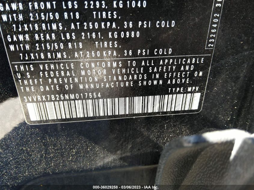 2022 VOLKSWAGEN TAOS SE - 3VVRX7B25NM017554