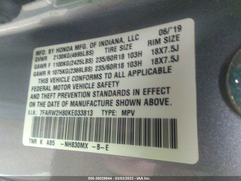 2019 HONDA CR-V EX-L - 7FARW2H80KE033813