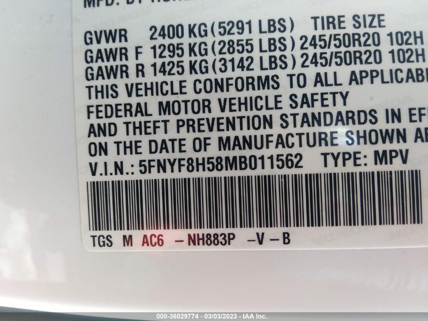 2021 HONDA PASSPORT EX-L - 5FNYF8H58MB011562