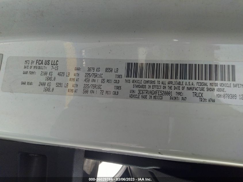 2015 RAM PROMASTER 3C6TRVAGXFE520001