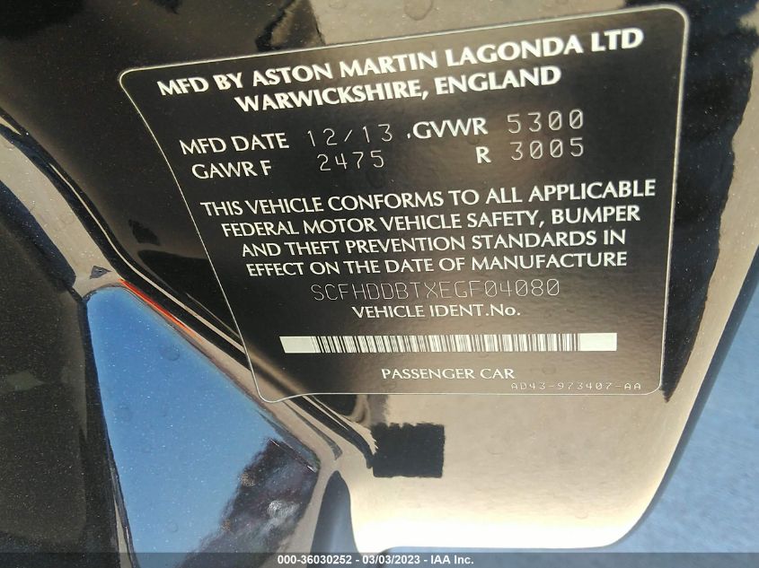 2014 ASTON MARTIN RAPIDE S - SCFHDDBTXEGF04080