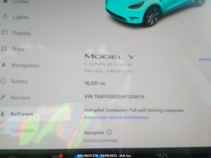VIN 7SAYGDEE0NF329674 2022 TESLA MODEL Y LONG RANGE