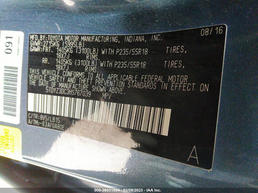 2017 TOYOTA SIENNA XLE AUTO ACCESS - 5TDYZ3DC3HS767039