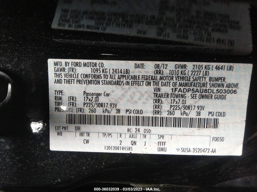 VIN 1FADP5AU8DL503006 2013 FORD C-MAX HYBRID no.9