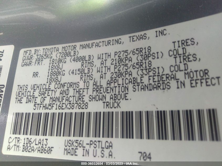 2014 TOYOTA TUNDRA 4WD TRUCK LTD - 5TFHW5F16EX387828