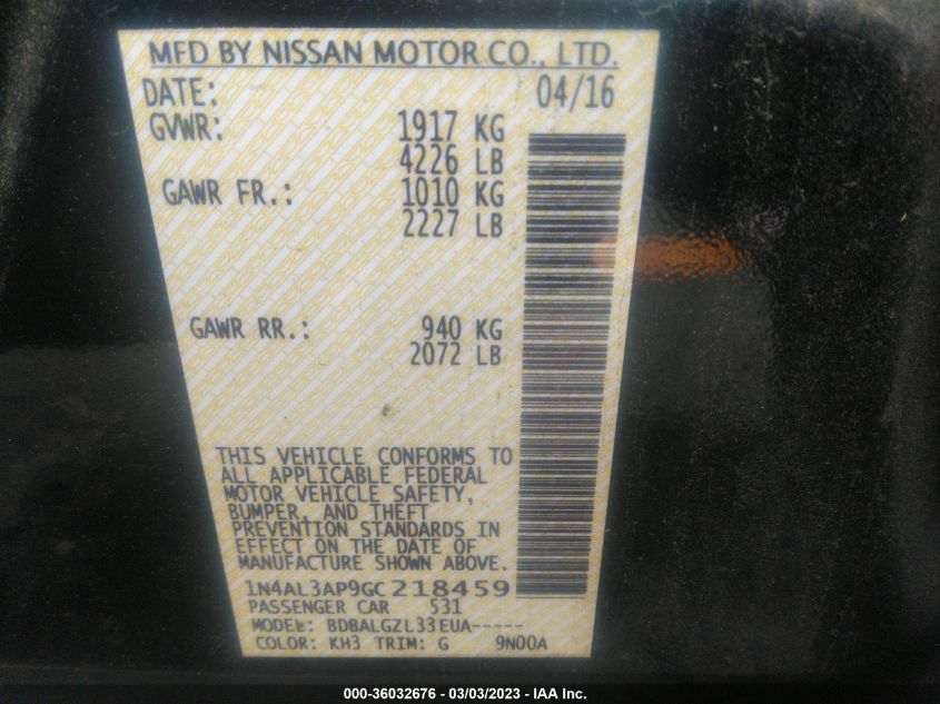 2016 NISSAN ALTIMA 2.5 - 1N4AL3AP9GC218459