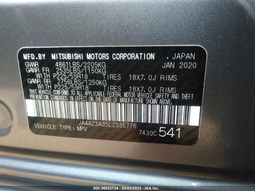 2020 MITSUBISHI OUTLANDER ES/SE/SEL/LE/SP - JA4AZ3A35LZ035776