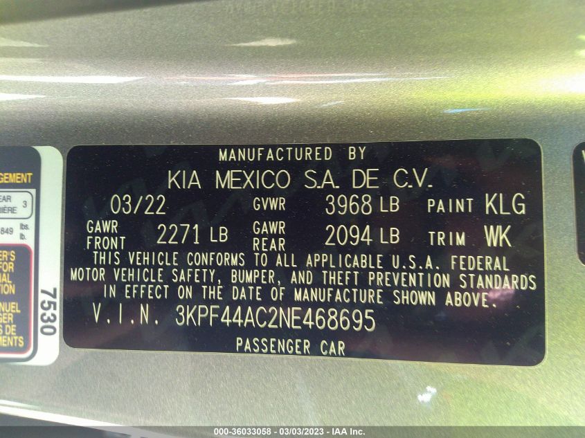 2022 KIA FORTE GT - 3KPF44AC2NE468695