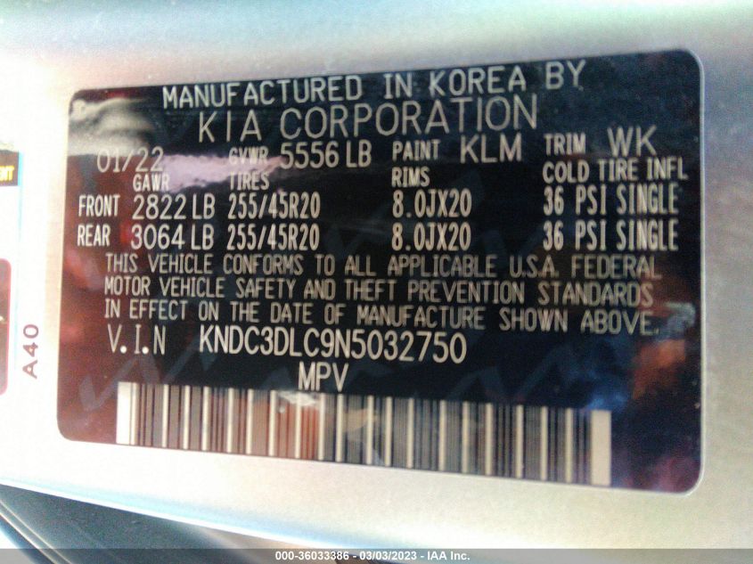 2022 KIA EV6 GT-LINE KNDC3DLC9N5032750