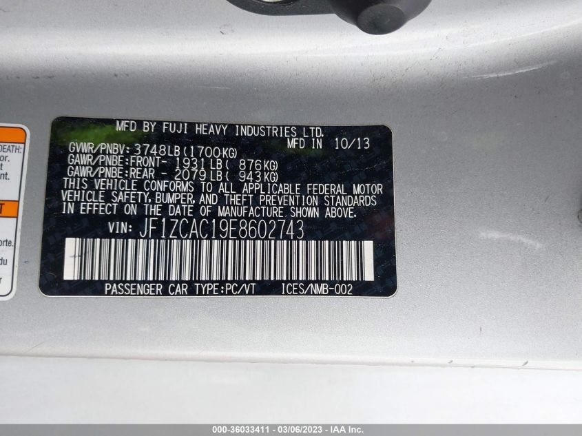 2014 SUBARU BRZ LIMITED - JF1ZCAC19E8602743