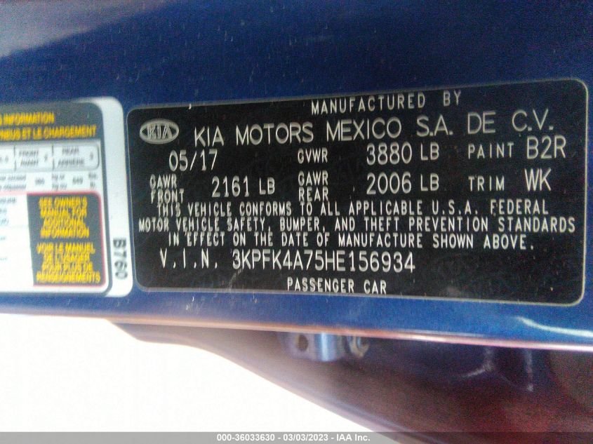 2017 KIA FORTE LX - 3KPFK4A75HE156934