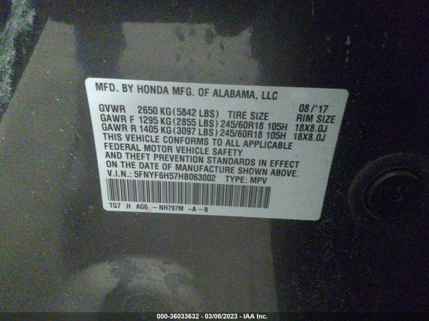 2017 HONDA PILOT EX-L - 5FNYF6H57HB063002