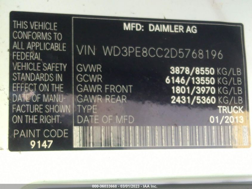 2013 MERCEDES-BENZ SPRINTER CARGO VANS - WD3PE8CC2D5768196