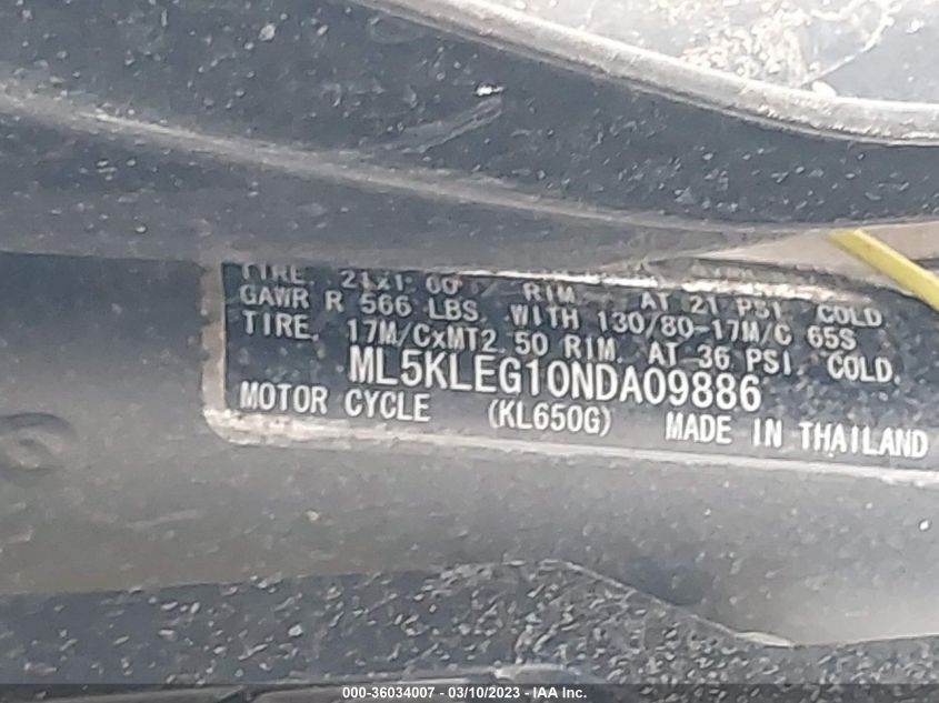 2022 KAWASAKI KL650 G - ML5KLEG10NDA09886