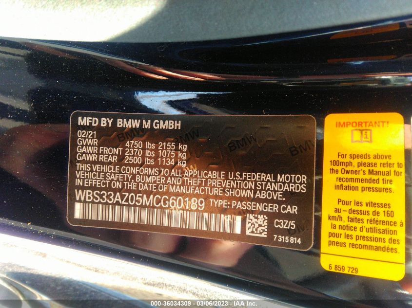 2021 BMW M4 COMPETITION - WBS33AZ05MCG60189