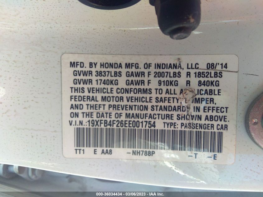 2014 HONDA CIVIC HYBRID 19XFB4F26EE001754