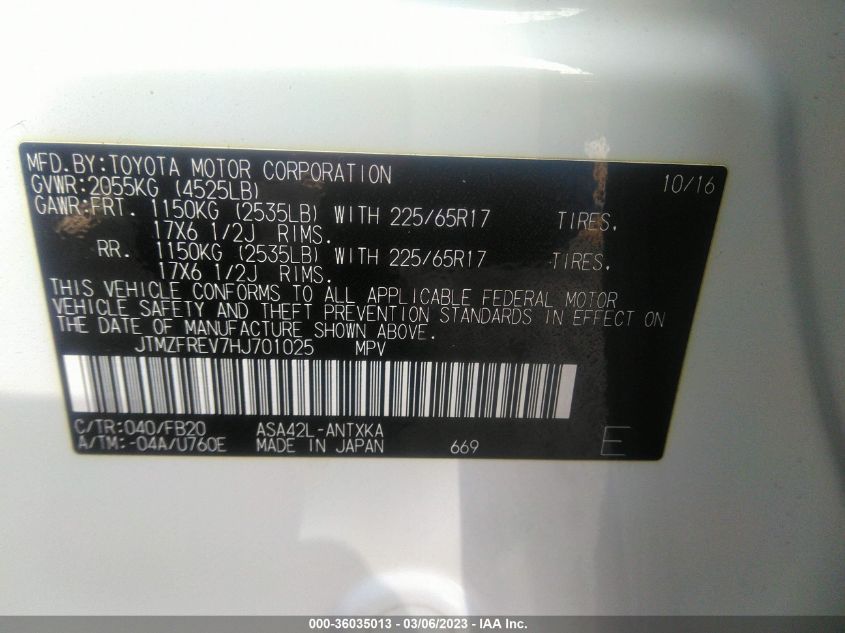 2017 TOYOTA RAV4 LE - JTMZFREV7HJ701025