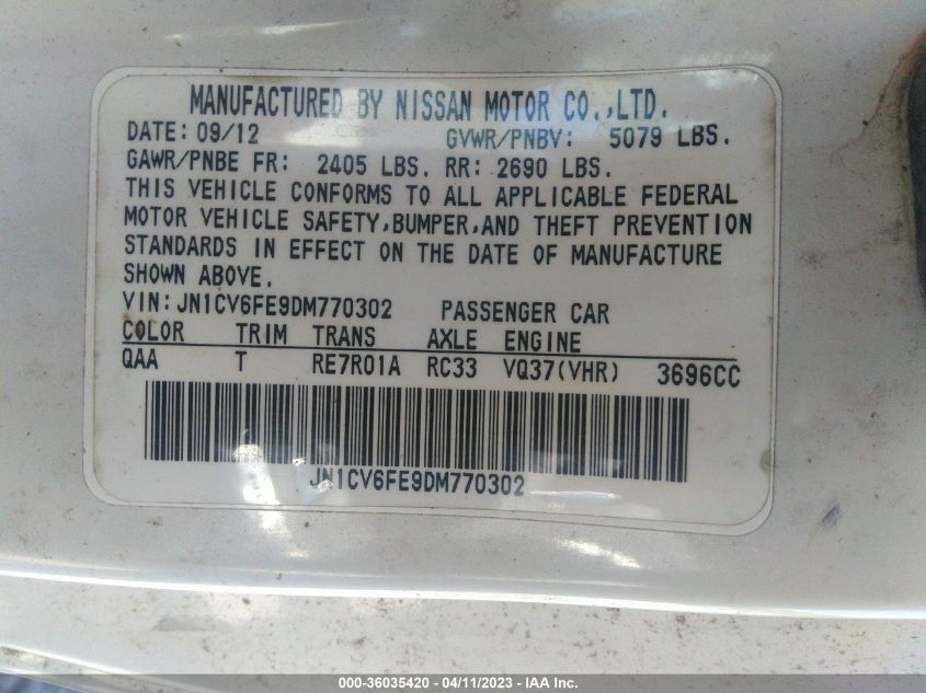2013 INFINITI G37 - JN1CV6FE9DM770302