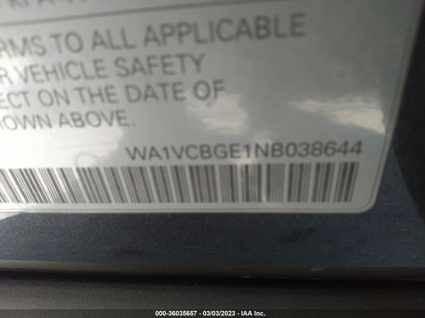 2022 AUDI E-TRON S PRESTIGE WA1VCBGE1NB038644