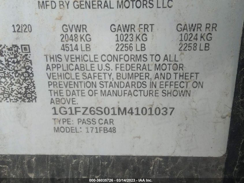 2021 CHEVROLET BOLT EV PREMIER - 1G1FZ6S01M4101037