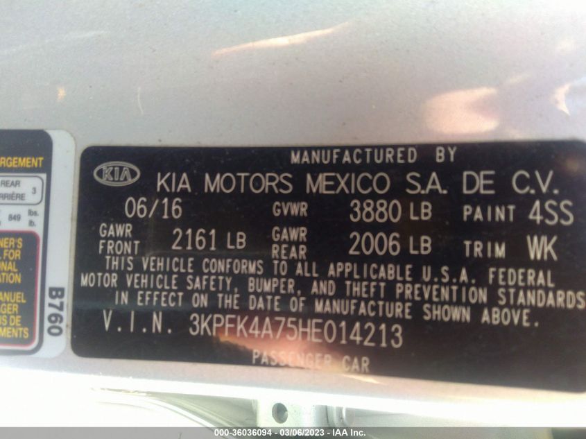 2017 KIA FORTE LX - 3KPFK4A75HE014213