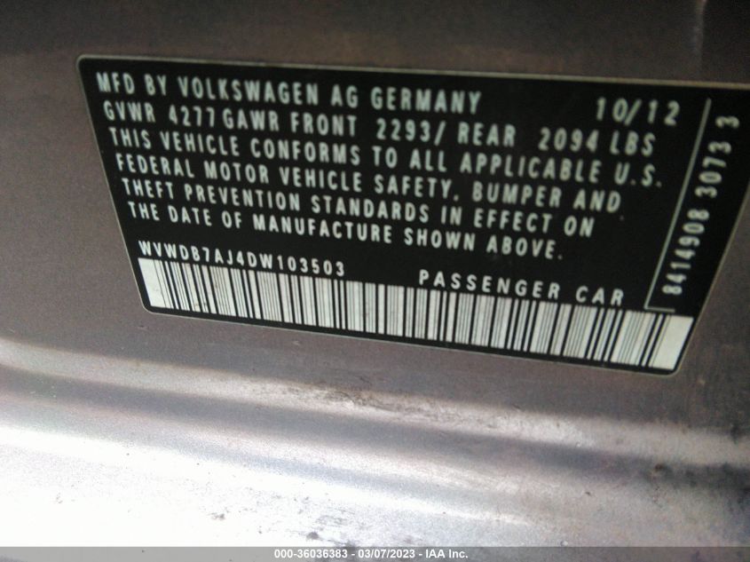 2013 VOLKSWAGEN GOLF - WVWDB7AJ4DW103503