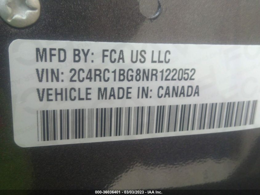2022 CHRYSLER PACIFICA TOURING L - 2C4RC1BG8NR122052
