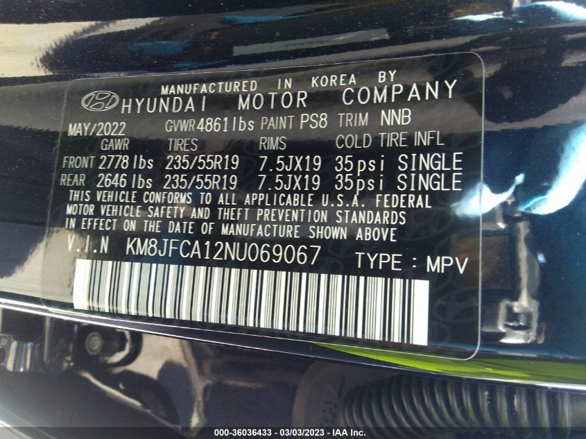 2022 HYUNDAI TUCSON HYBRID SEL CONVENIENCE - KM8JFCA12NU069067