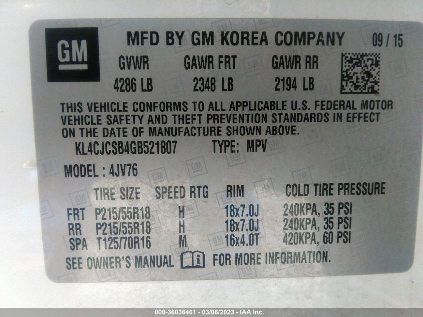 2016 BUICK ENCORE LEATHER - KL4CJCSB4GB521807