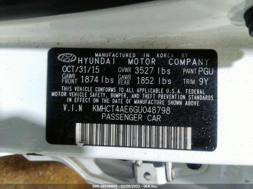 2016 HYUNDAI ACCENT SE - KMHCT4AE6GU048798