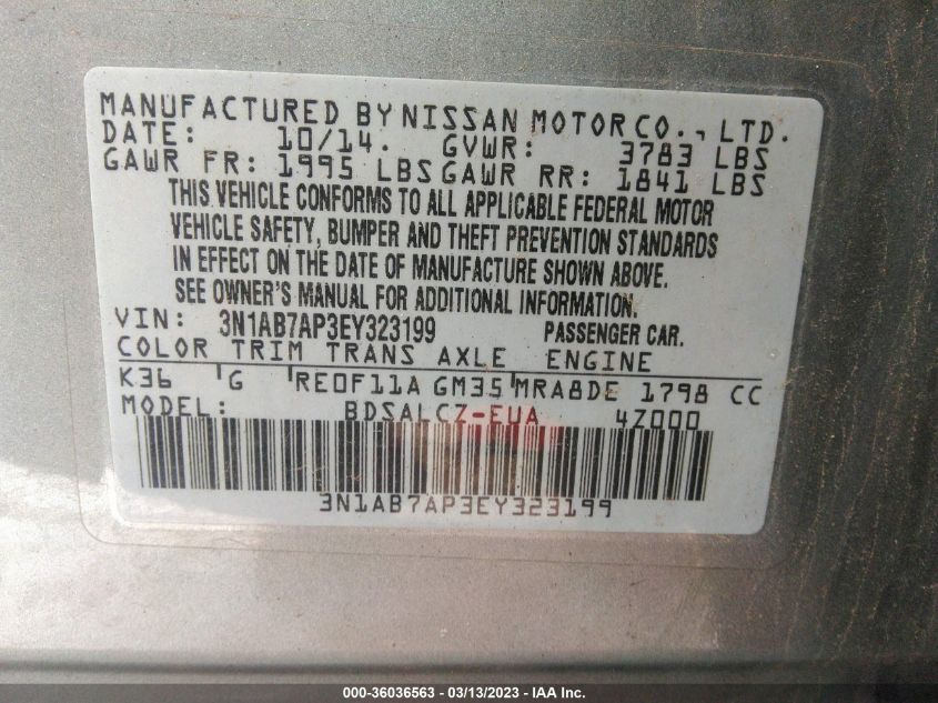 2014 NISSAN SENTRA FE+ S - 3N1AB7AP3EY323199