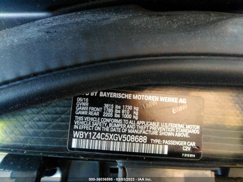 2016 BMW I3 WBY1Z4C5XGV508688