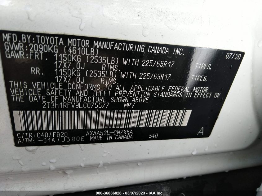 2020 TOYOTA RAV4 LE - 2T3H1RFV9LC075577