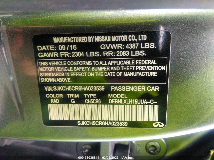 2017 INFINITI QX30 LUXURY - SJKCH5CR6HA023539