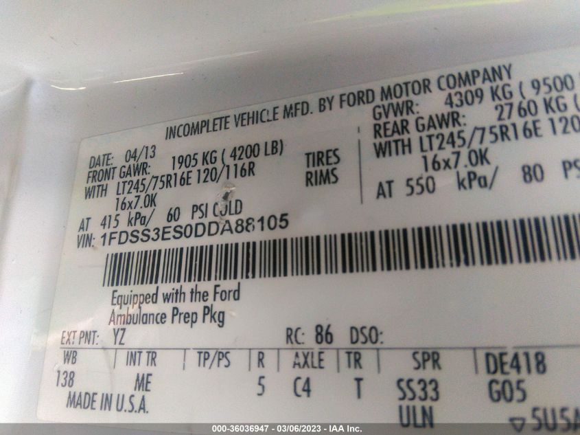 2013 FORD E-350 SUPER DUTY COMMERCIAL - 1FDSS3ES0DDA88105