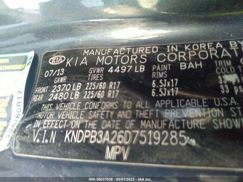 2013 KIA SPORTAGE LX - KNDPB3A26D7519285
