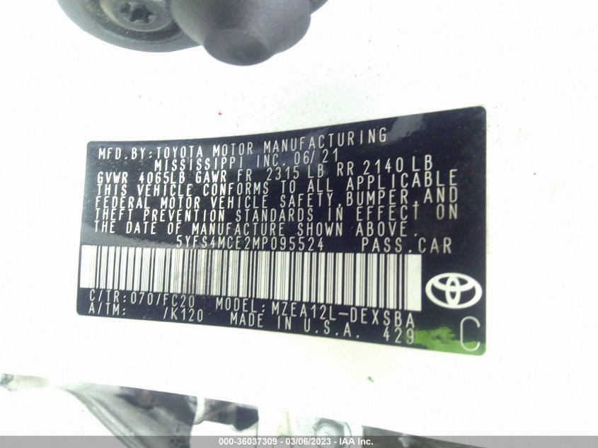 2021 TOYOTA COROLLA SE/NIGHTSHADE/APEX SE - 5YFS4MCE2MP095524