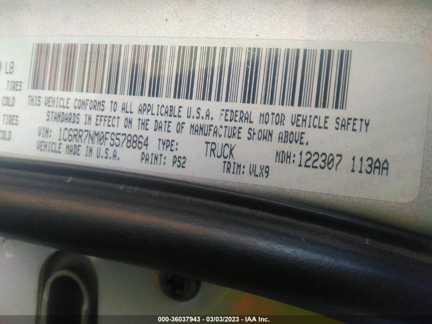 2015 RAM 1500 LARAMIE - 1C6RR7NM0FS578864