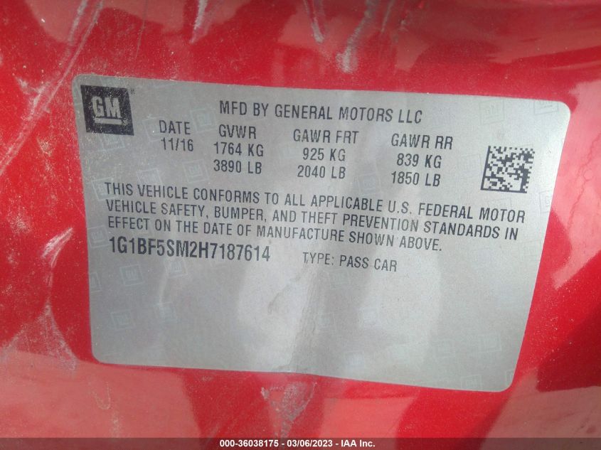 2017 CHEVROLET CRUZE PREMIER - 1G1BF5SM2H7187614