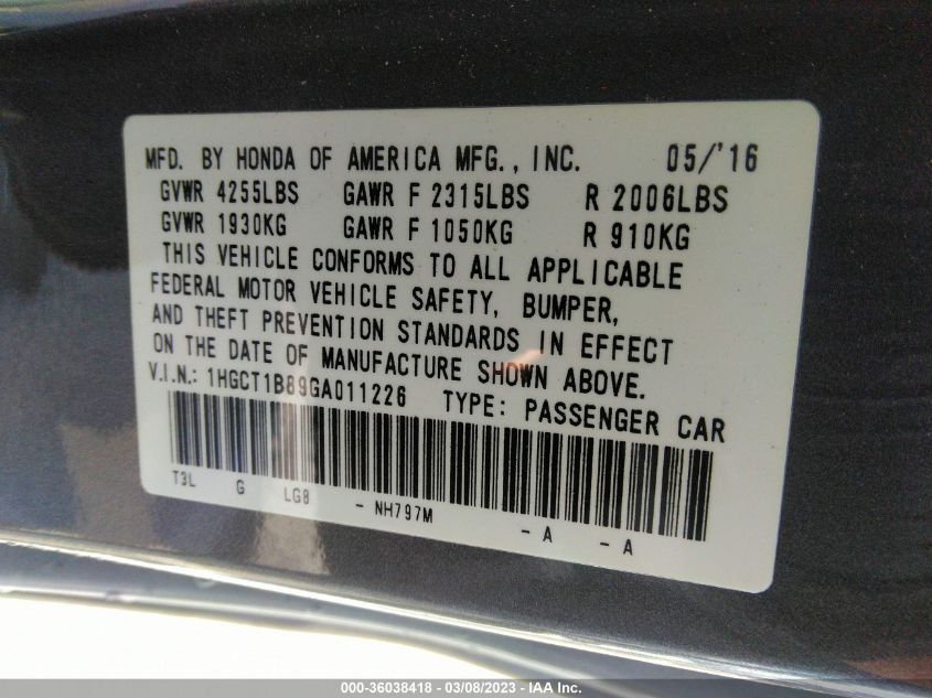 2016 HONDA ACCORD COUPE EX-L - 1HGCT1B89GA011226