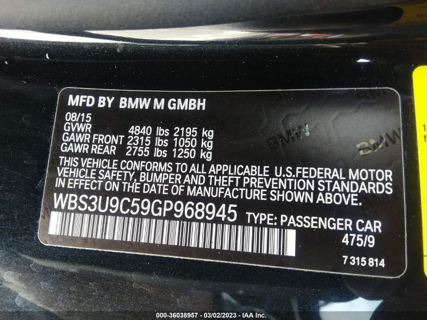 2016 BMW M4 - WBS3U9C59GP968945