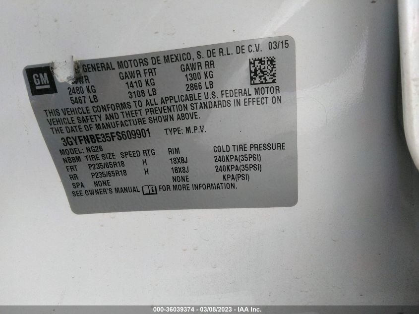2015 CADILLAC SRX LUXURY COLLECTION - 3GYFNBE35FS609901