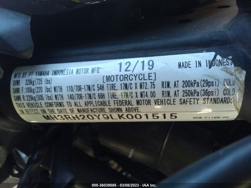 2020 YAMAHA MT-03 - MH3RH20Y9LK001515