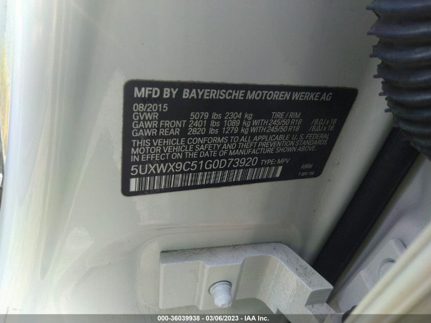 2016 BMW X3 XDRIVE28I - 5UXWX9C51G0D73920